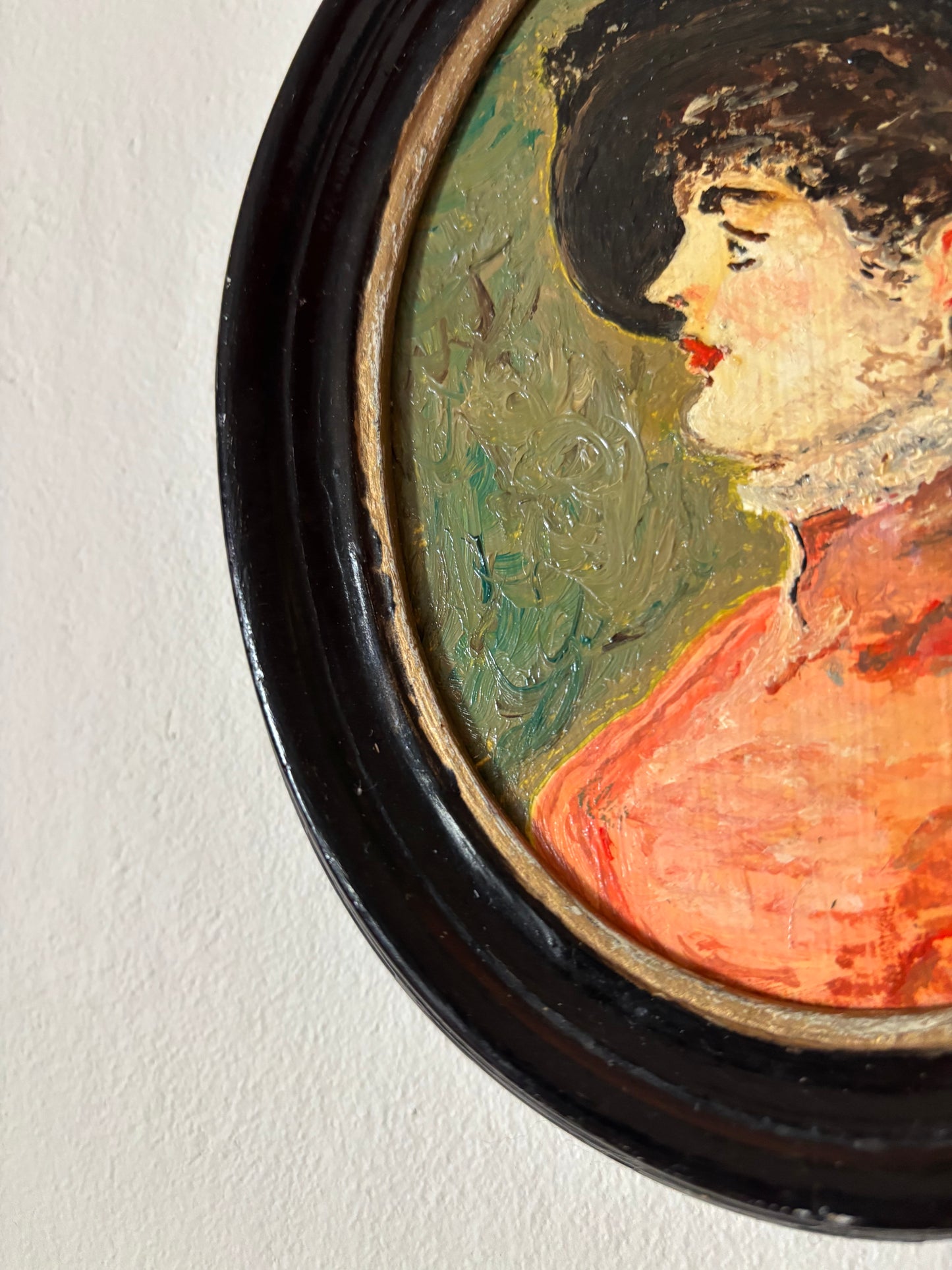 Antique Oval Oil Painting Portrait of Woman