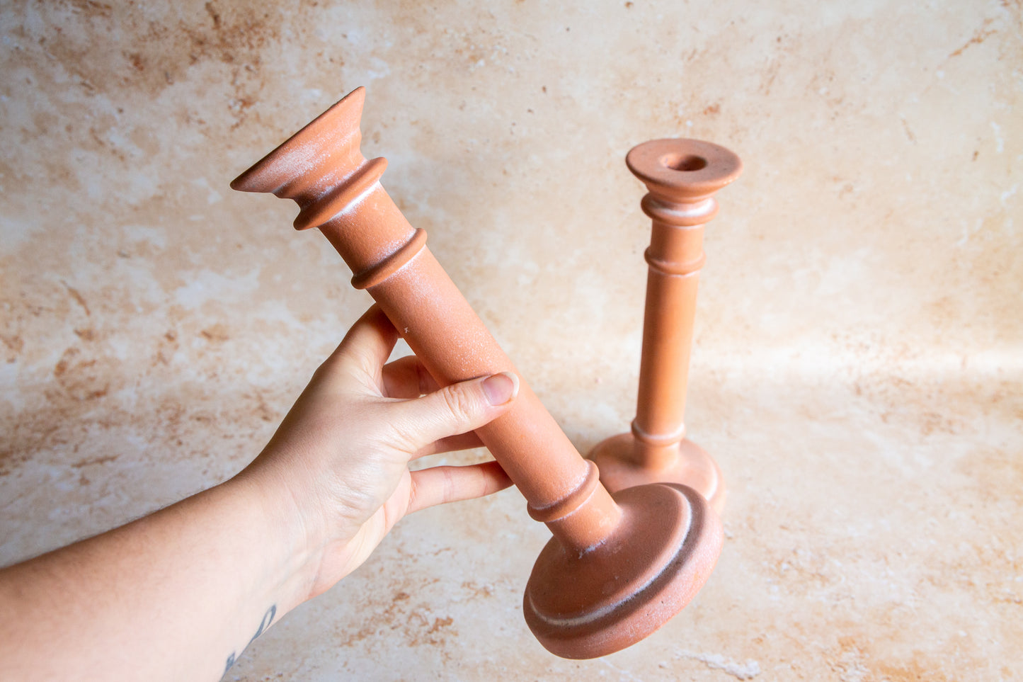 Vintage Terracotta Candlestick Holders