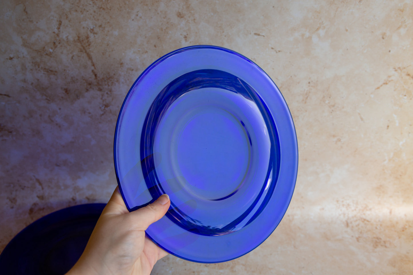 Vintage Bristol Blue Glass Plates Set
