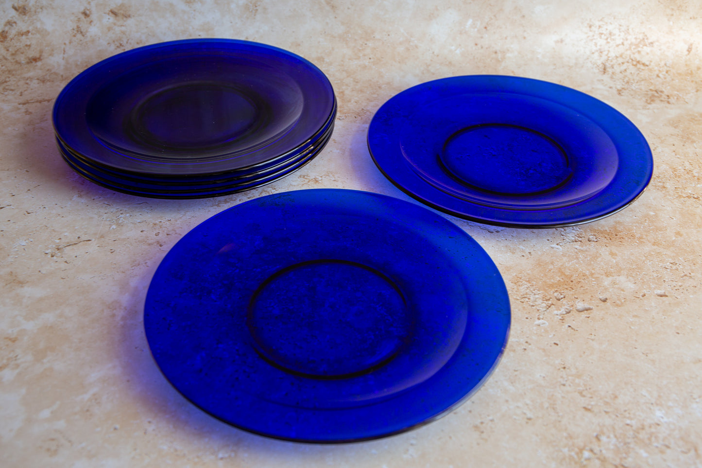 Vintage Bristol Blue Glass Plates Set