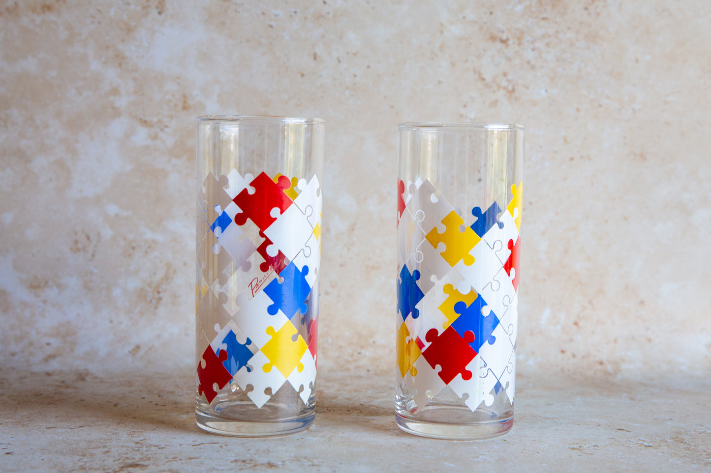 Pair of Vintage Puzzle Tumblers
