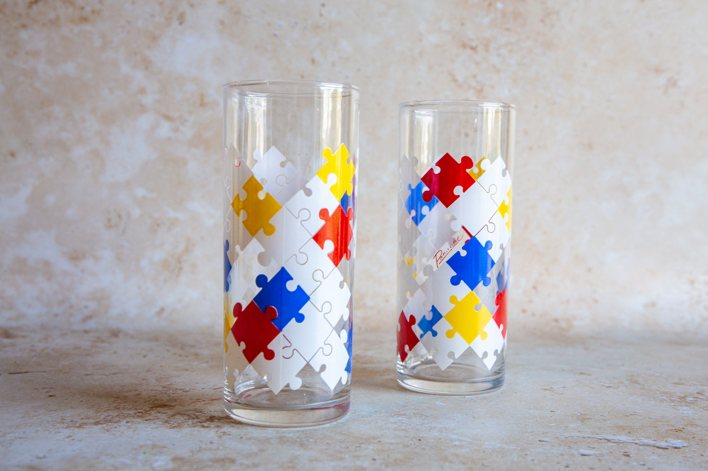 Pair of Vintage Puzzle Tumblers