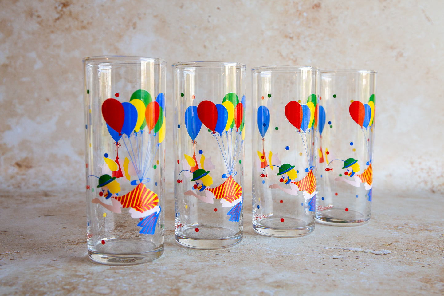 Set of 4 Vintage Clown Tumblers