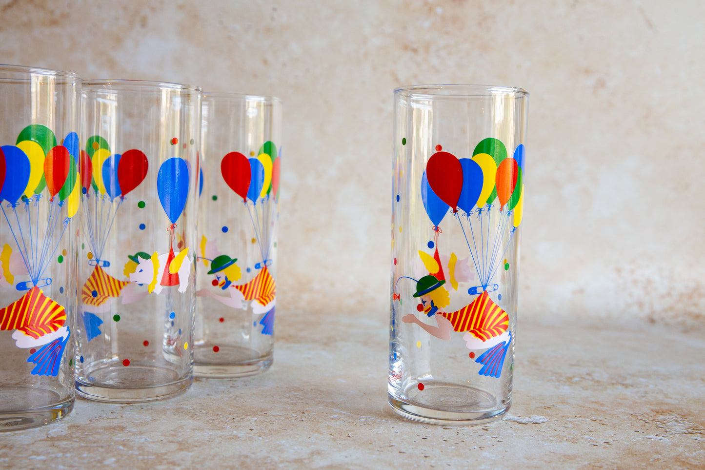 Set of 4 Vintage Clown Tumblers
