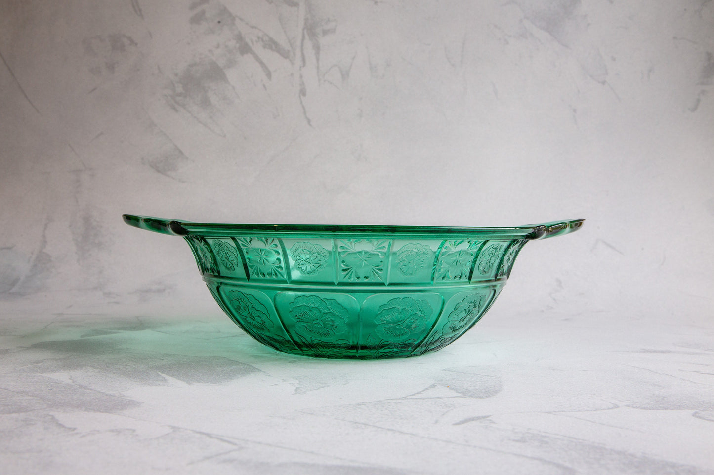 Vintage Jeannette Doric & Pansy Ultramarine Green/Blue Bowl