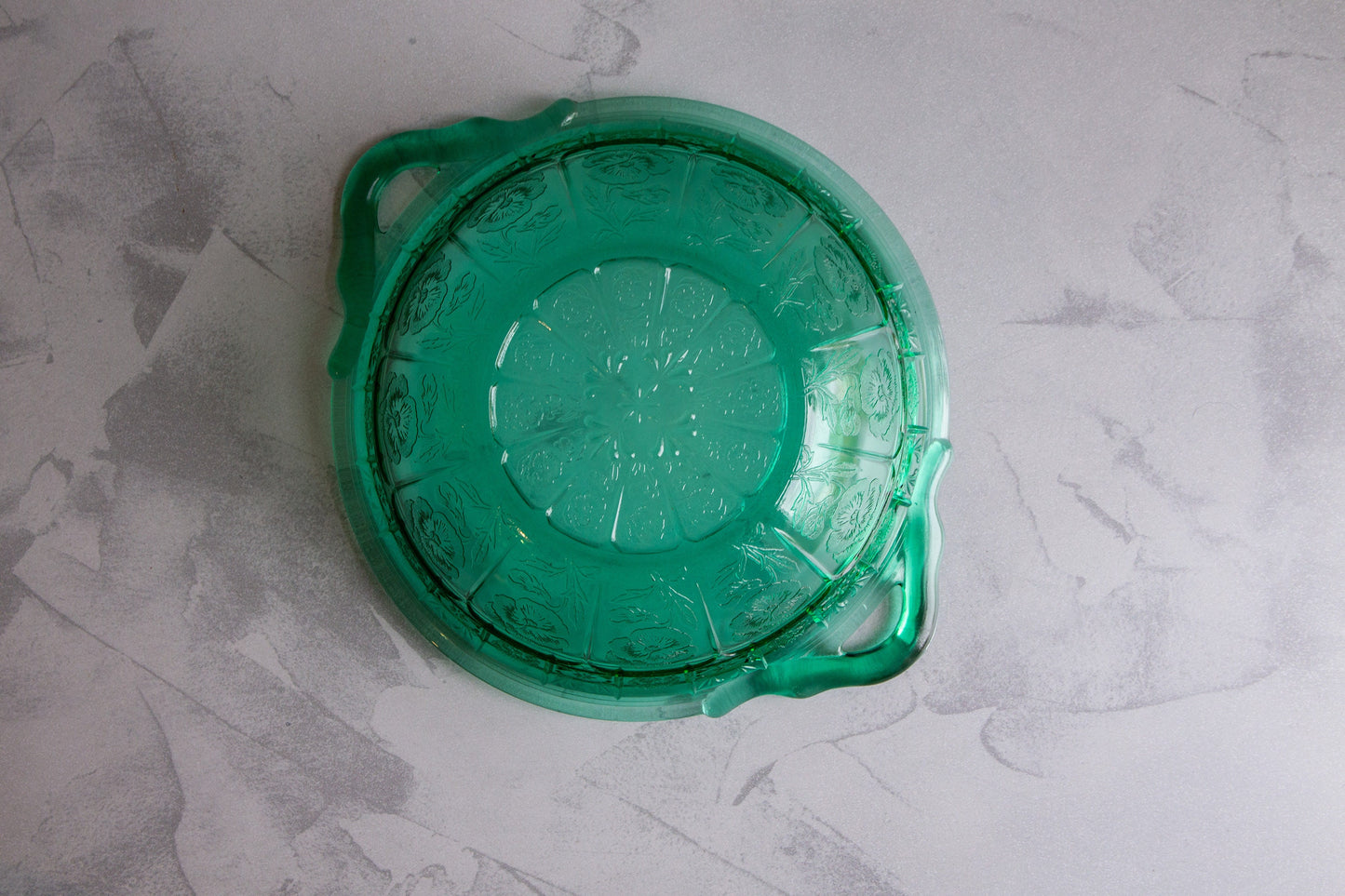 Vintage Jeannette Doric & Pansy Ultramarine Green/Blue Bowl