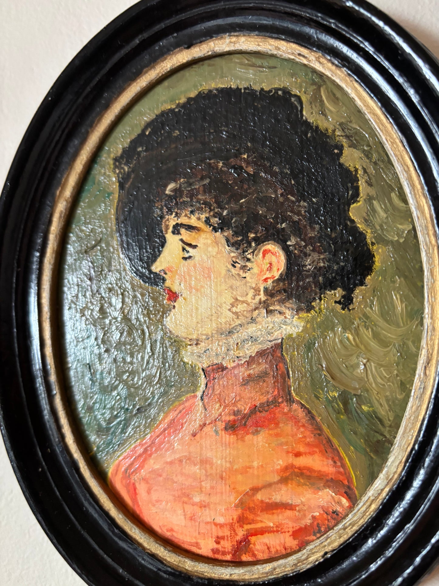 Antique Oval Oil Painting Portrait of Woman