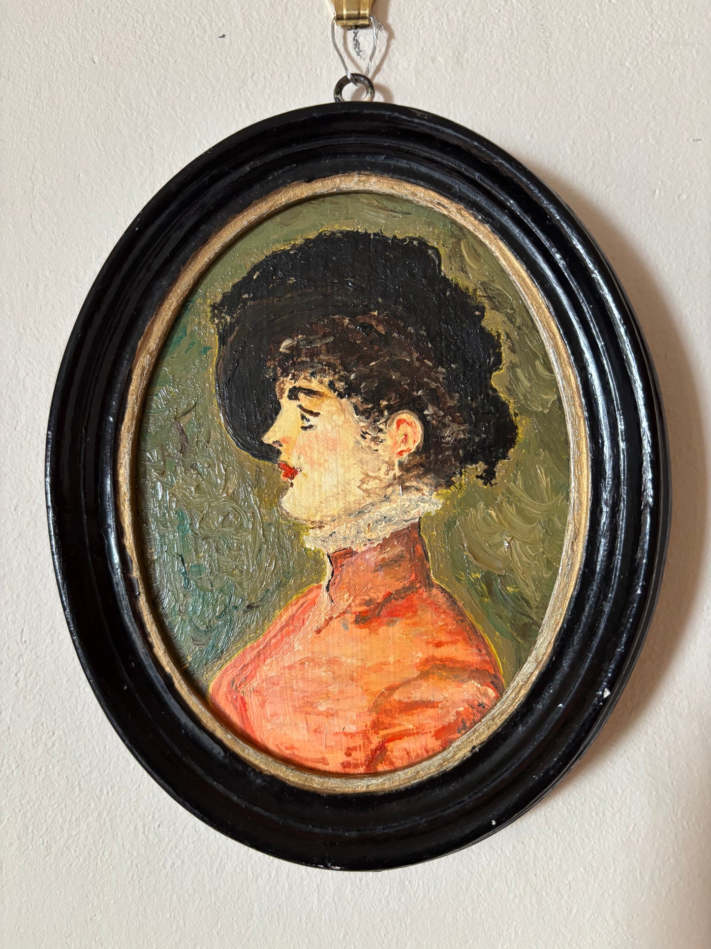 Antique Oval Oil Painting Portrait of Woman