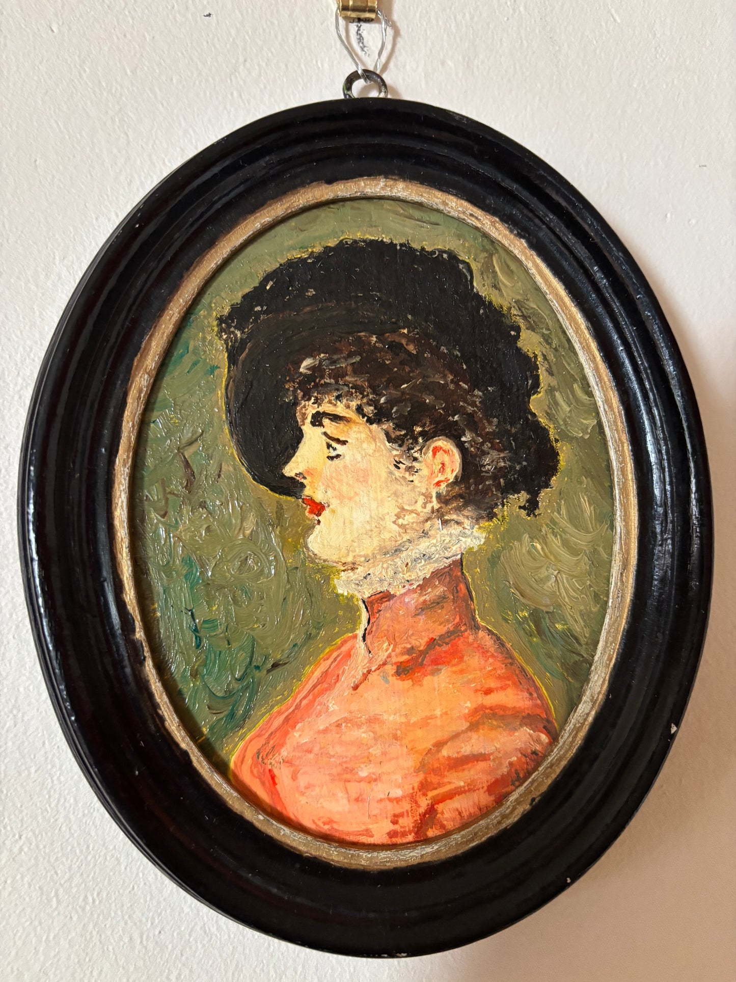 Antique Oval Oil Painting Portrait of Woman