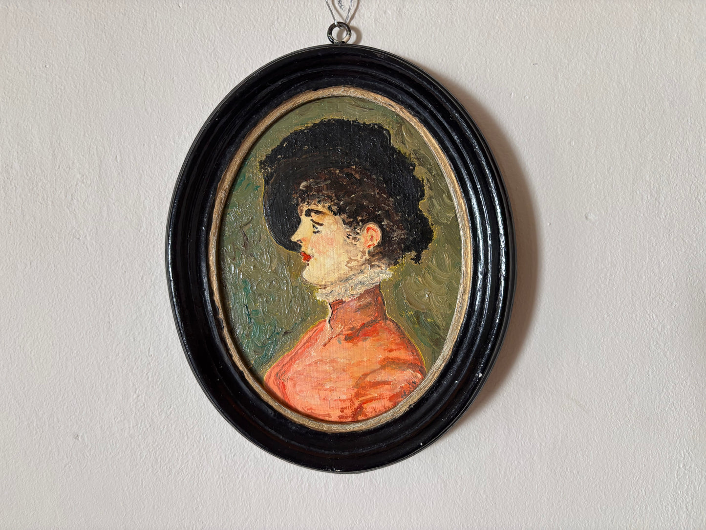 Antique Oval Oil Painting Portrait of Woman