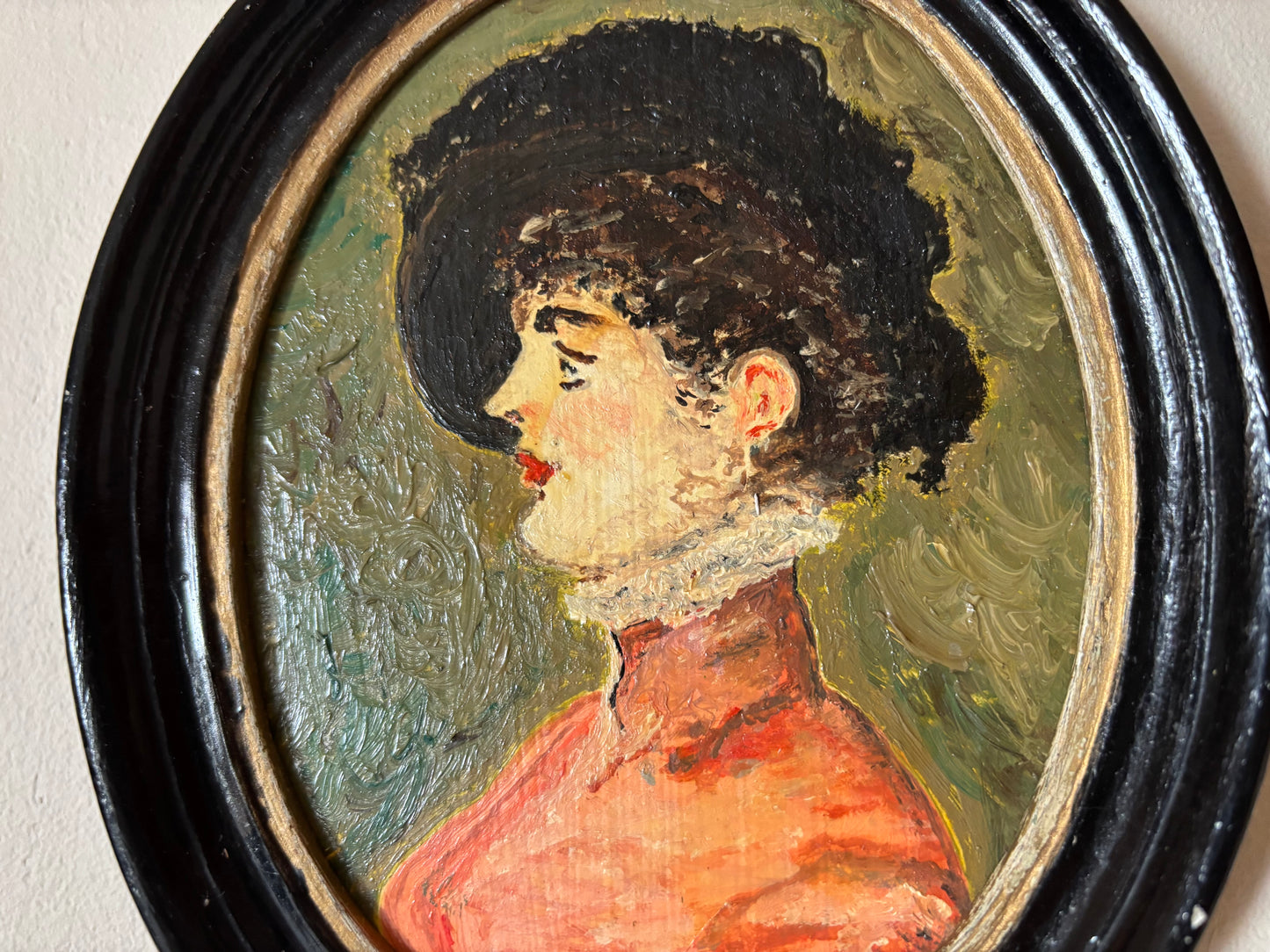 Antique Oval Oil Painting Portrait of Woman