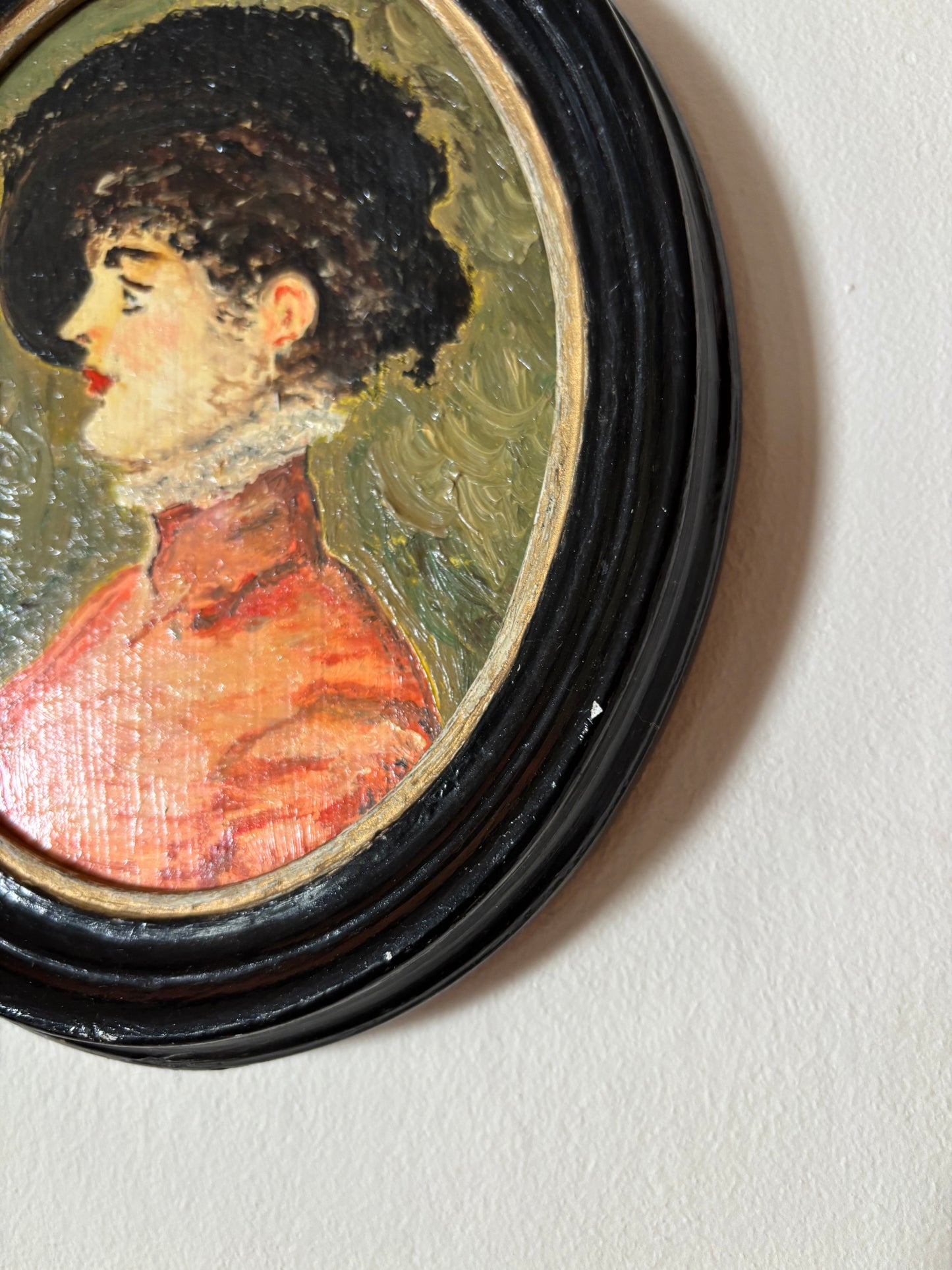 Antique Oval Oil Painting Portrait of Woman