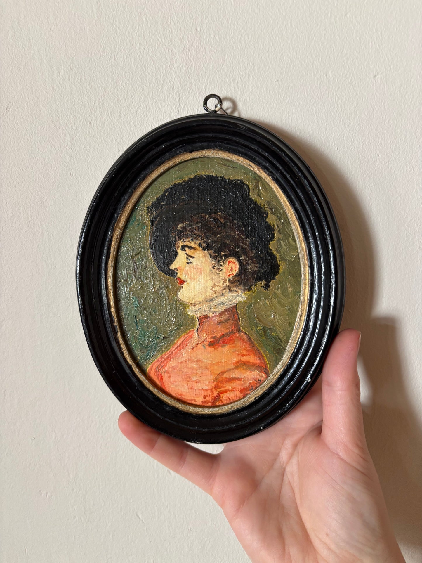 Antique Oval Oil Painting Portrait of Woman