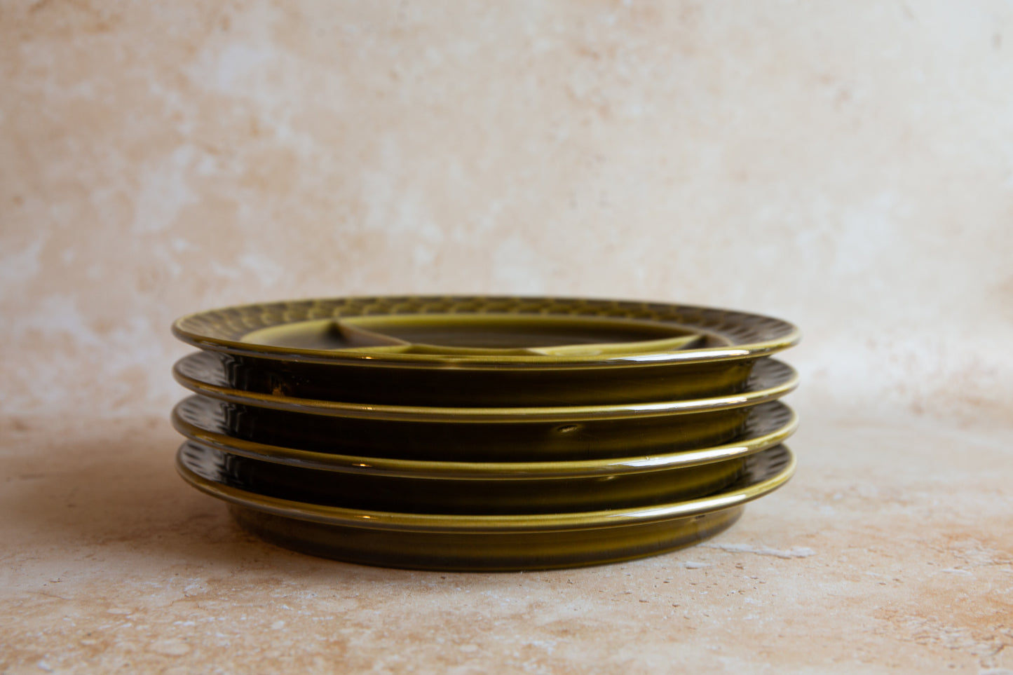 Set of 4 Vintage Sarreguemines Green Fondue Plates