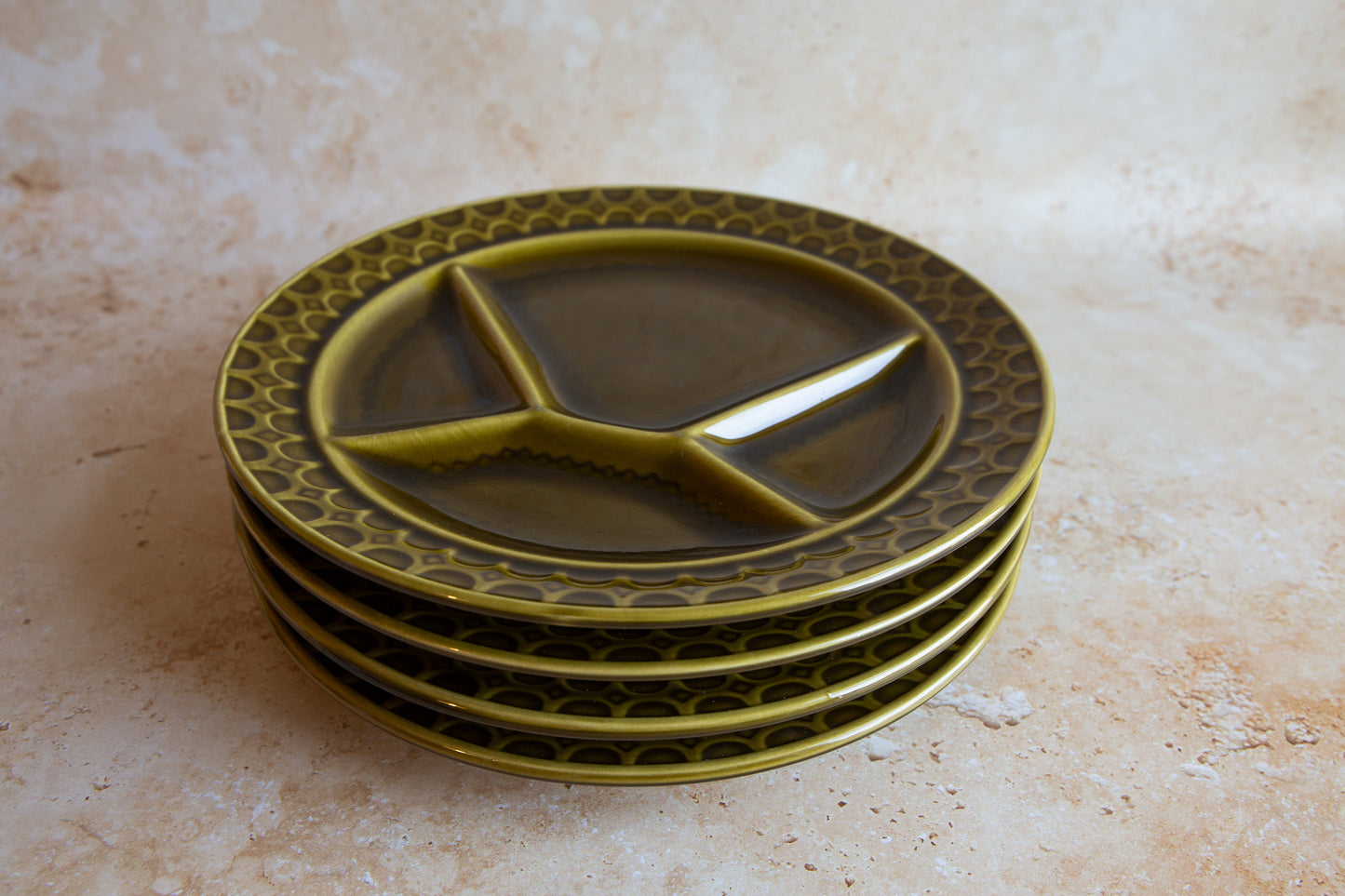 Set of 4 Vintage Sarreguemines Green Fondue Plates