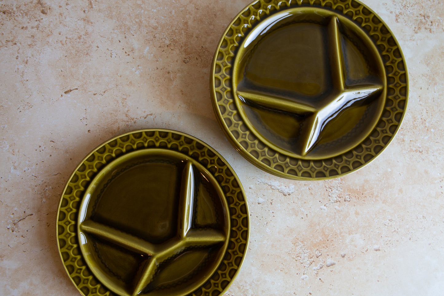 Set of 4 Vintage Sarreguemines Green Fondue Plates