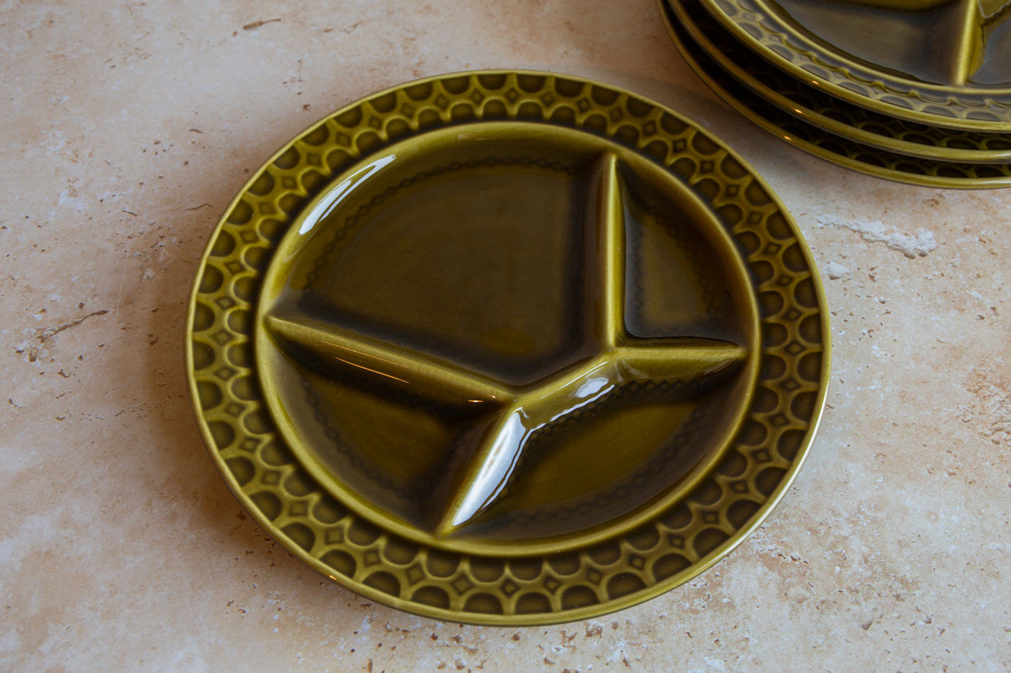 Set of 4 Vintage Sarreguemines Green Fondue Plates