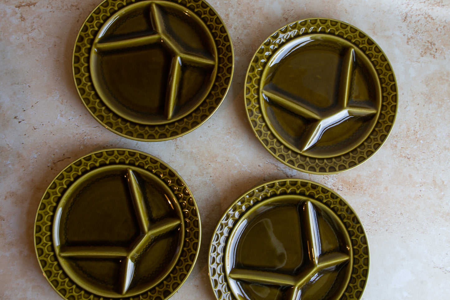 Set of 4 Vintage Sarreguemines Green Fondue Plates