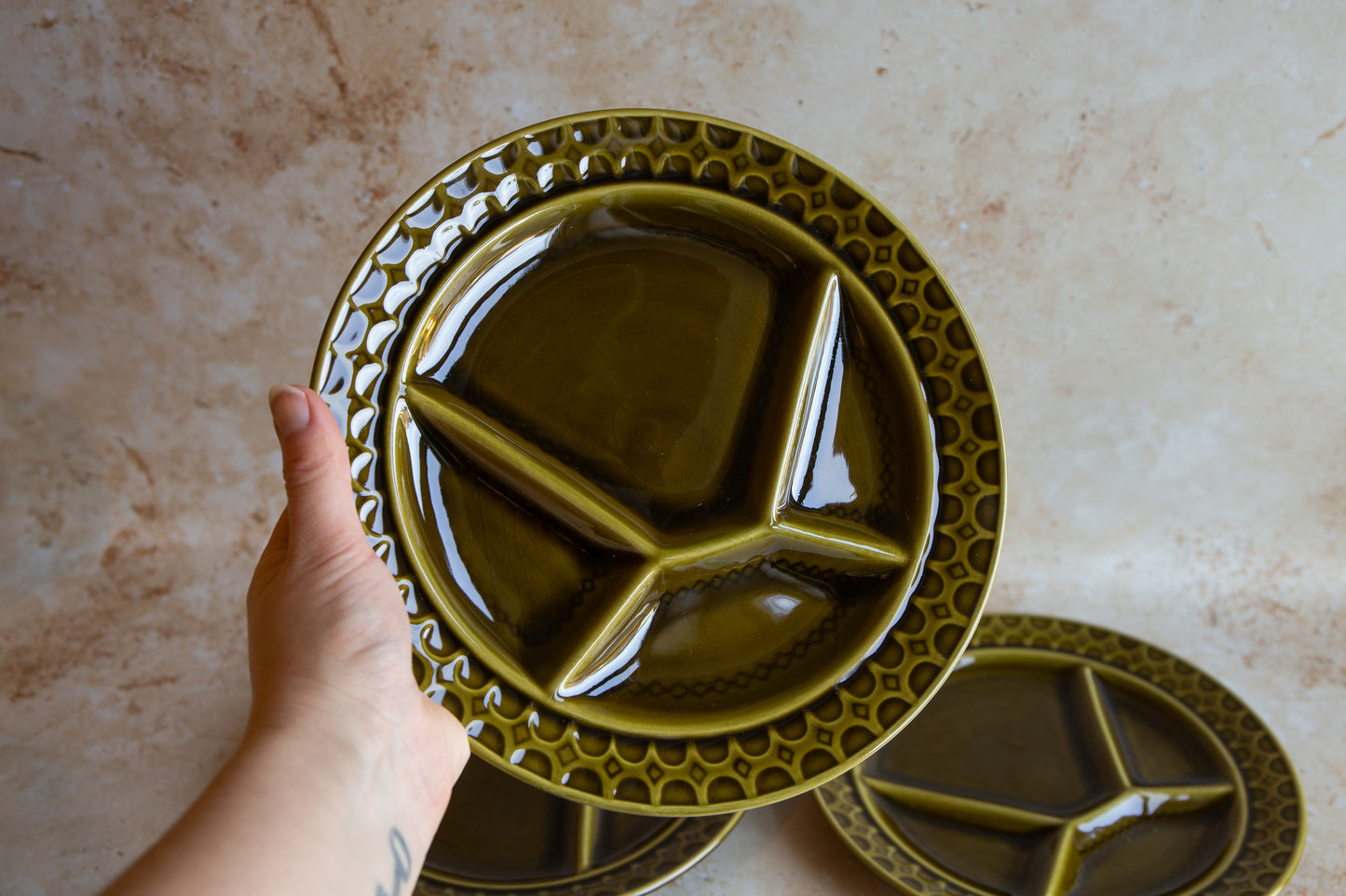 Set of 4 Vintage Sarreguemines Green Fondue Plates
