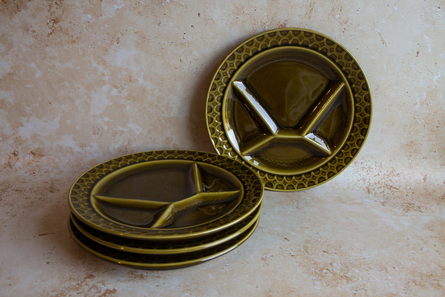 Set of 4 Vintage Sarreguemines Green Fondue Plates