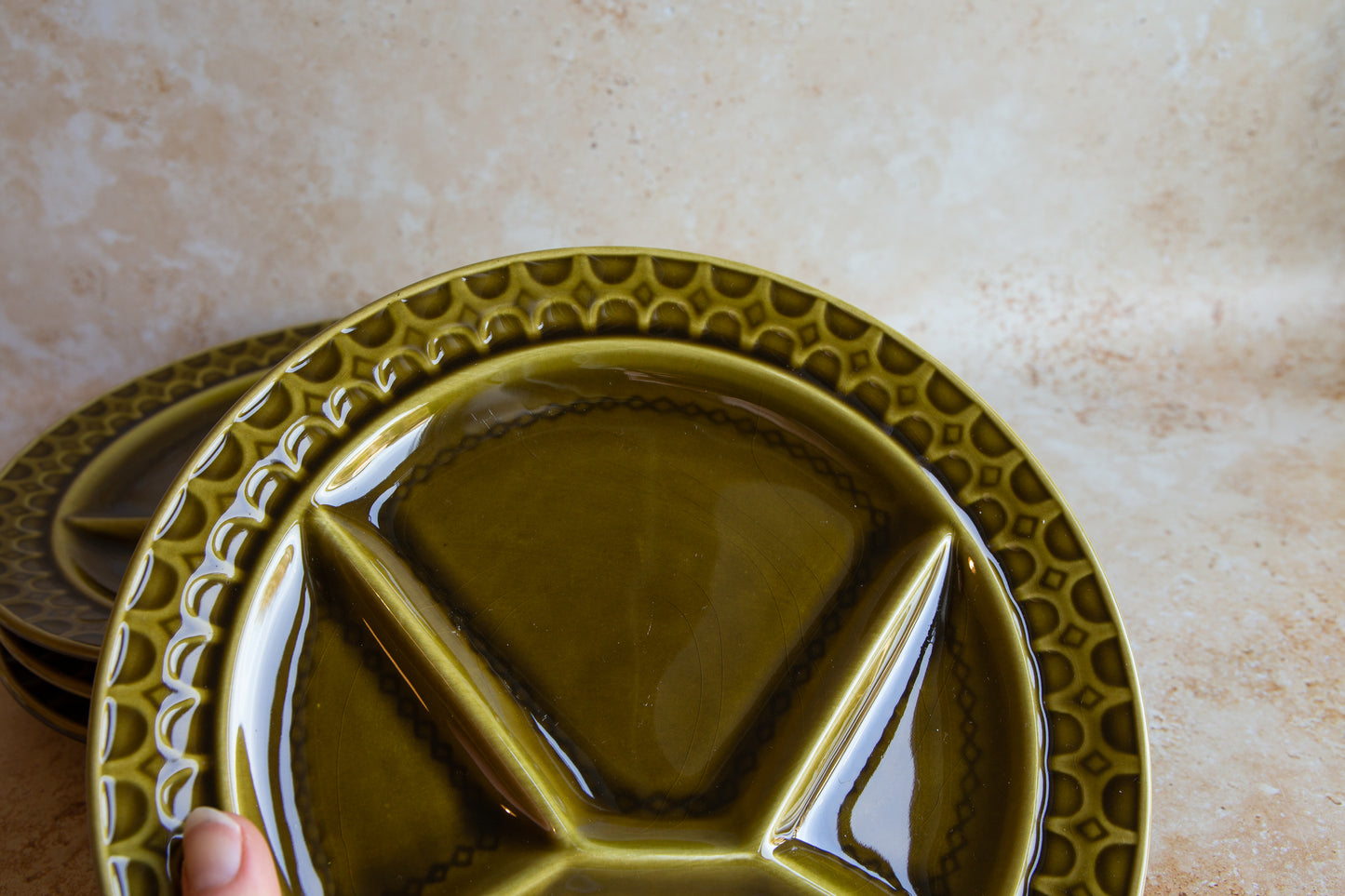 Set of 4 Vintage Sarreguemines Green Fondue Plates