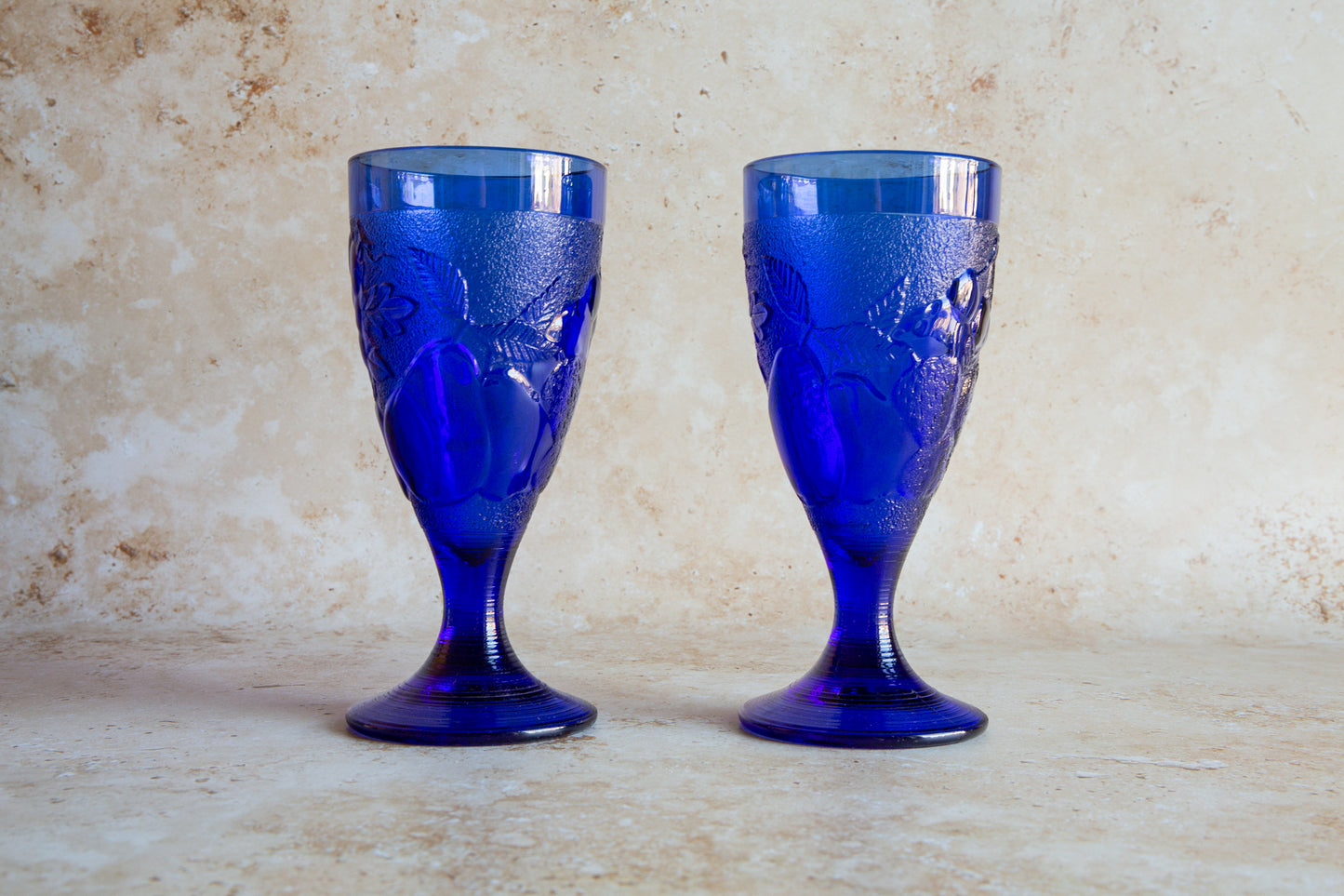 Pair of Vintage Blue Wine Goblets