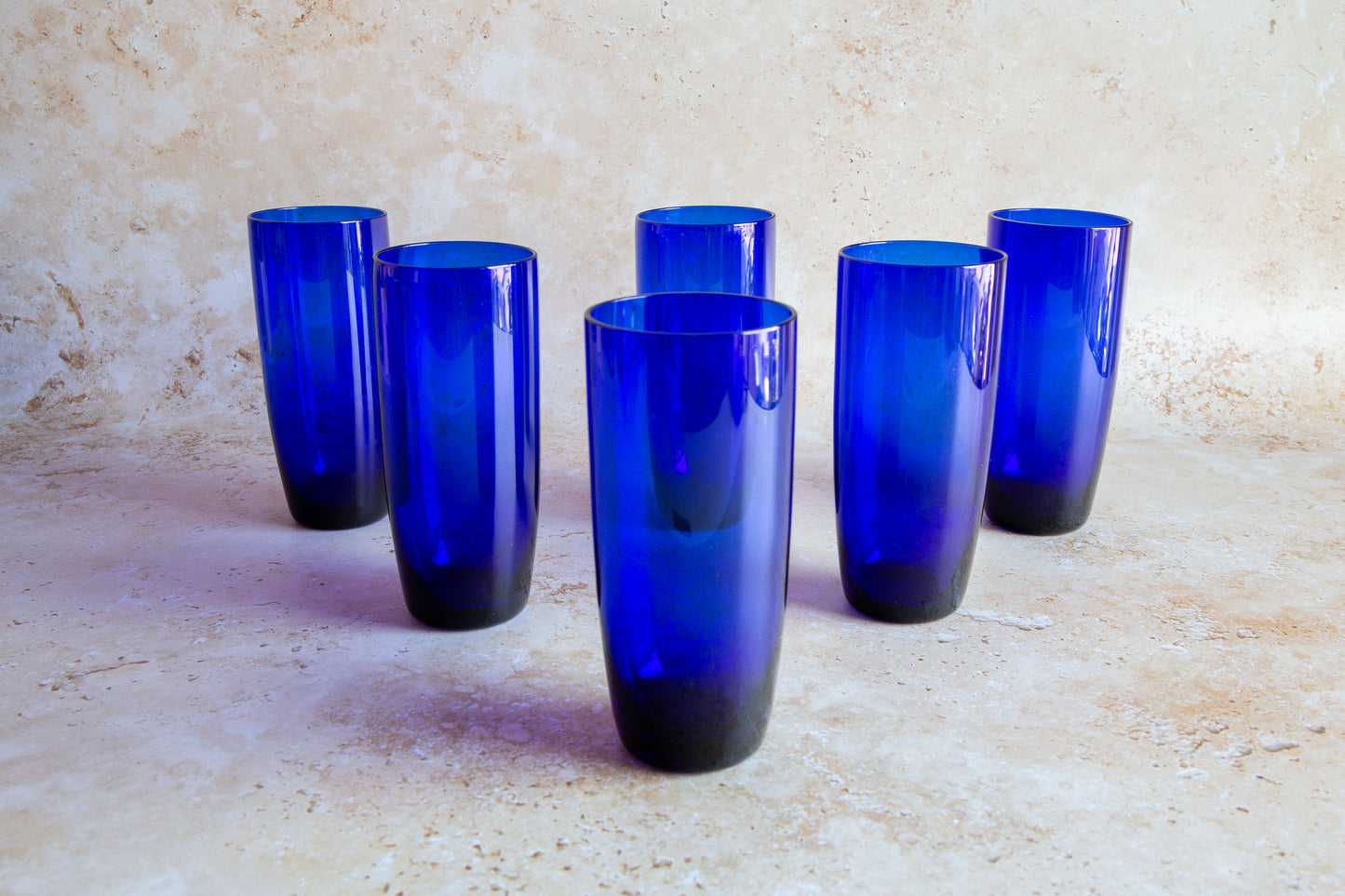 Vintage Bristol Blue Glass Tumblers Set of 6