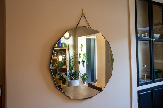 Large Art Deco Round Glass Mirror