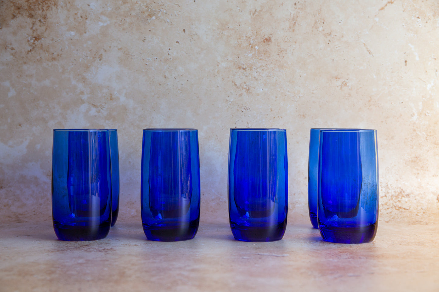 Vintage Bristol Blue Glass Tumblers Set of 8