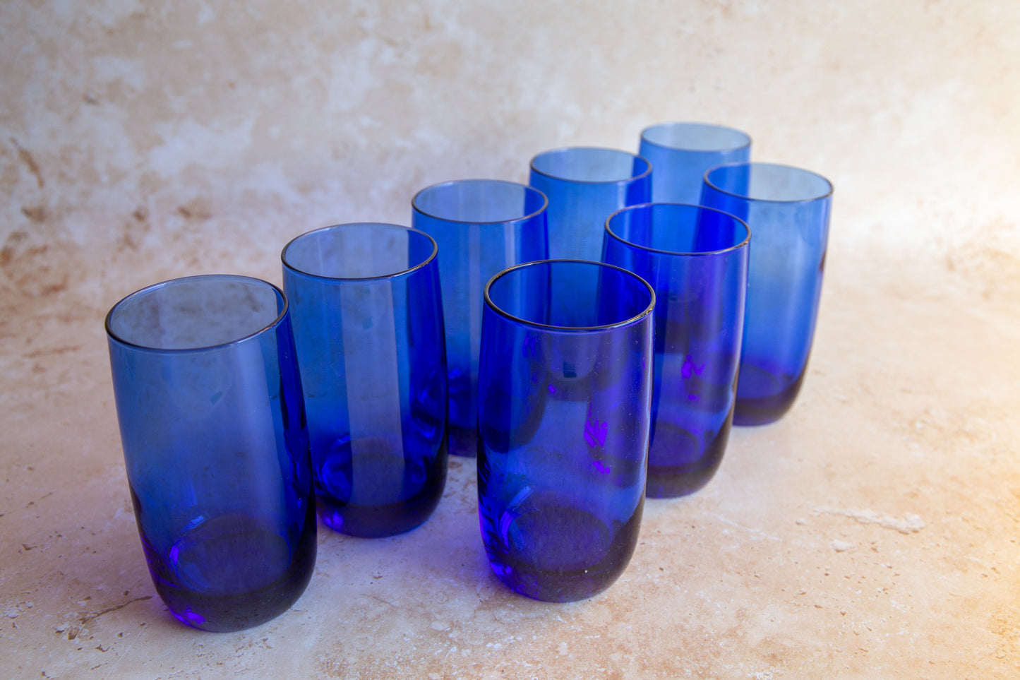 Vintage Bristol Blue Glass Tumblers Set of 8