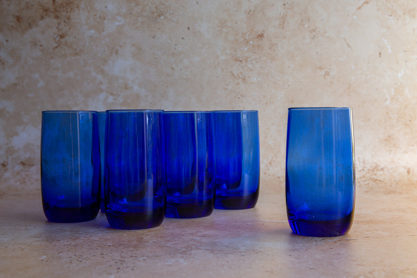 Vintage Bristol Blue Glass Tumblers Set of 8