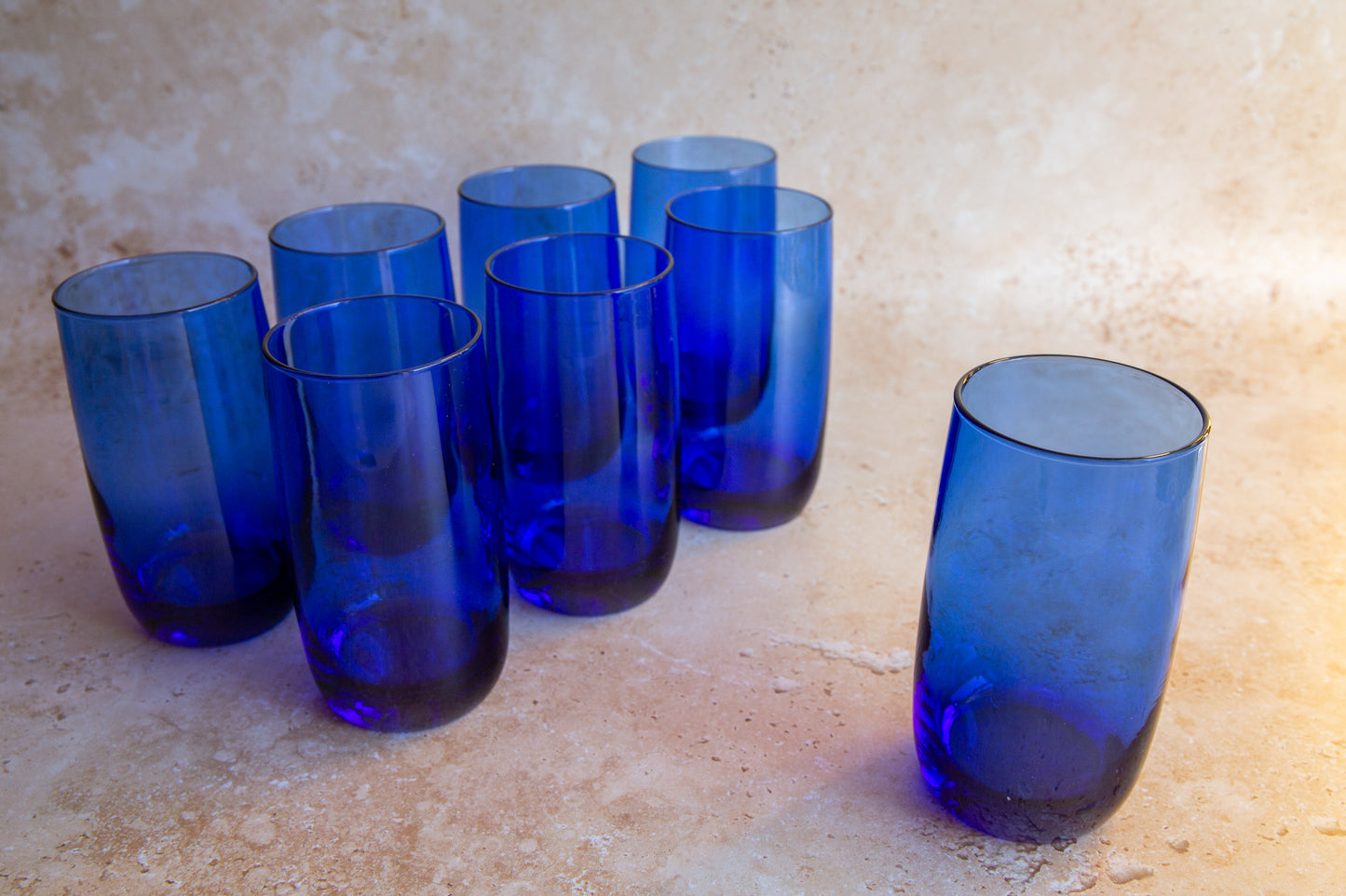 Vintage Bristol Blue Glass Tumblers Set of 8