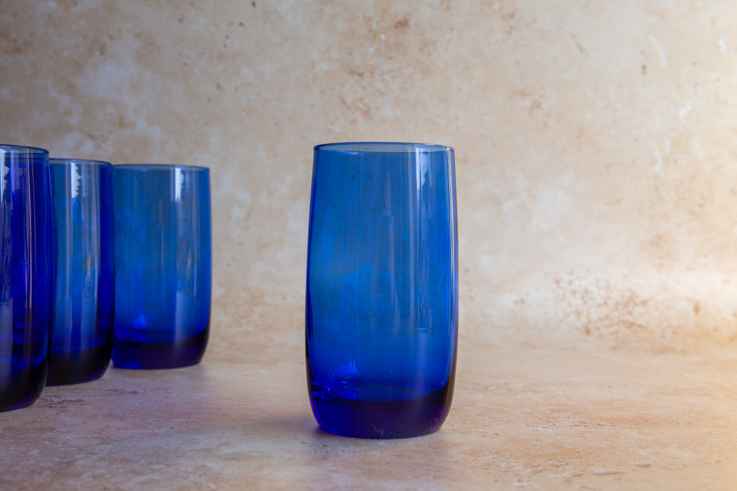 Vintage Bristol Blue Glass Tumblers Set of 8