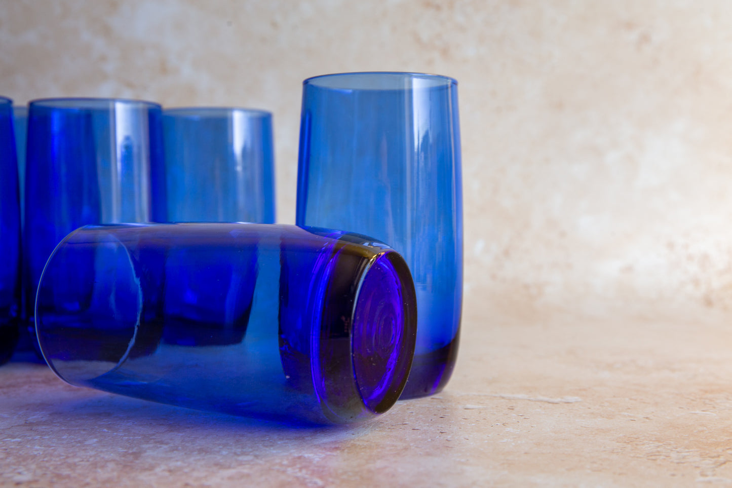 Vintage Bristol Blue Glass Tumblers Set of 8