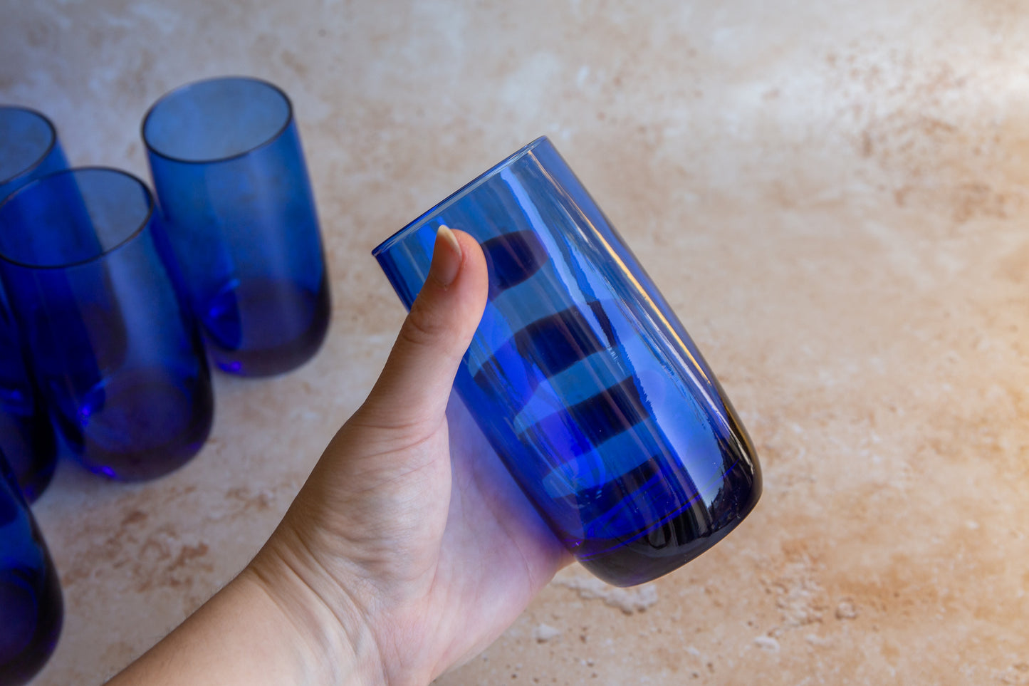Vintage Bristol Blue Glass Tumblers Set of 8