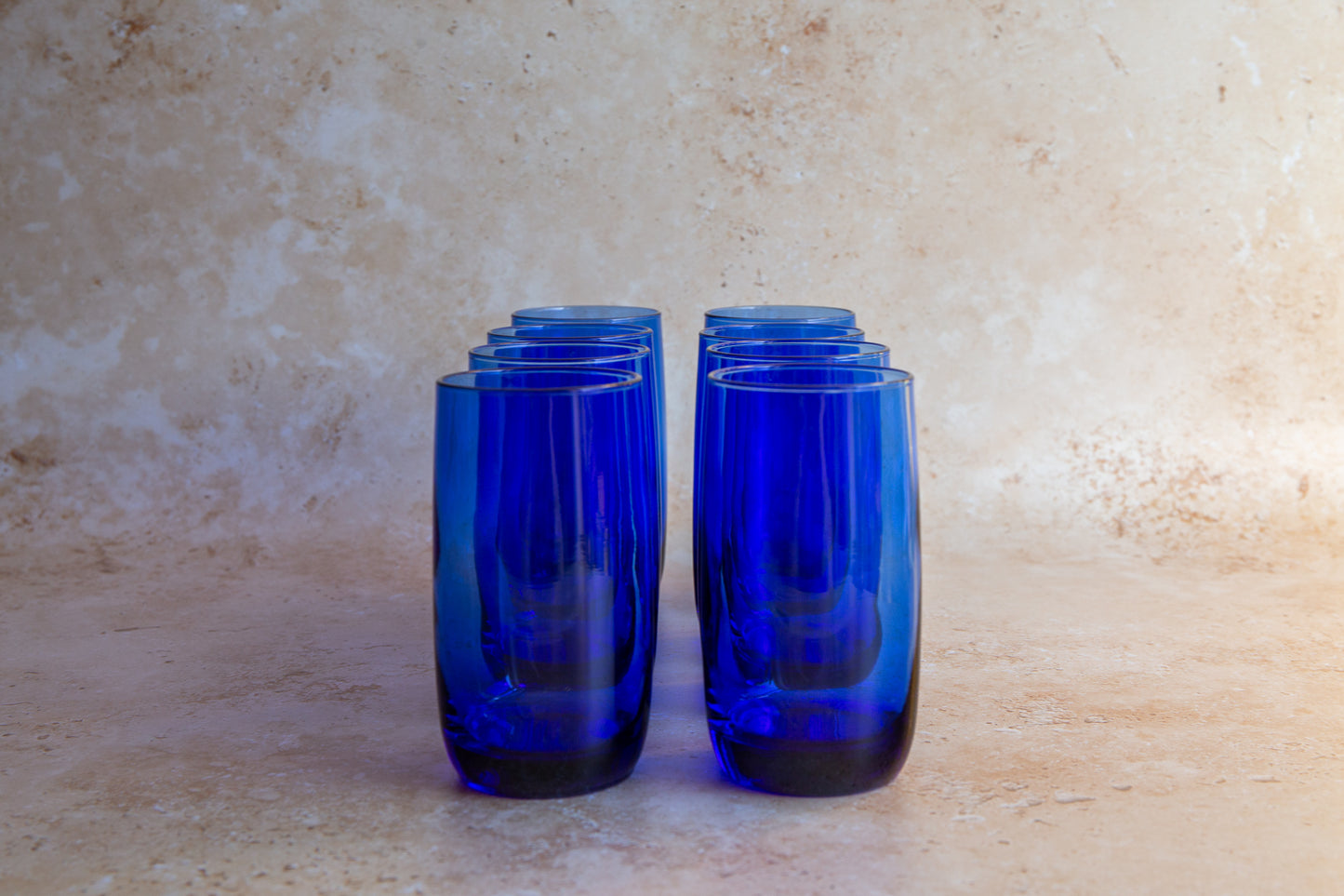 Vintage Bristol Blue Glass Tumblers Set of 8