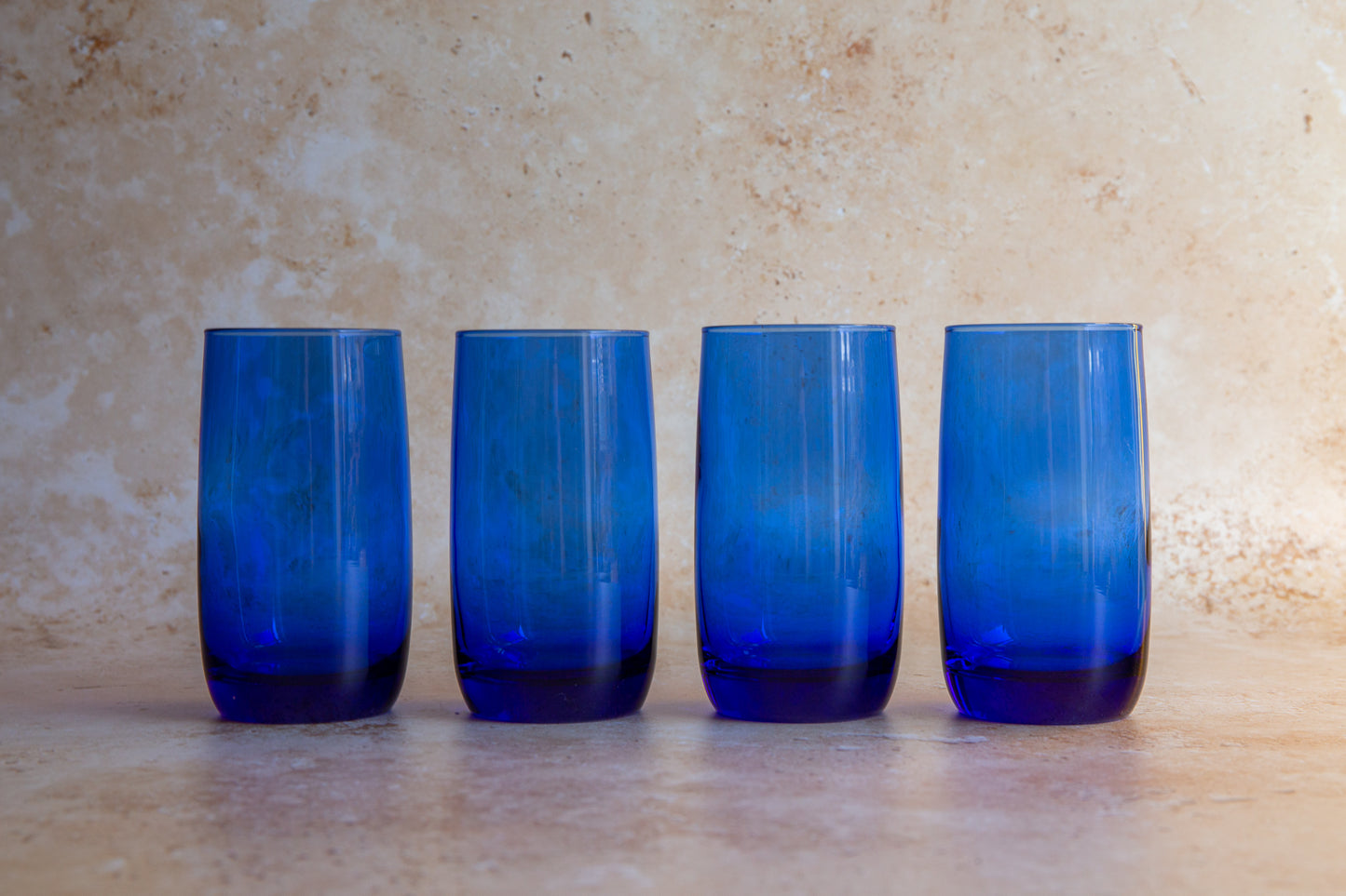 Vintage Bristol Blue Glass Tumblers Set of 8