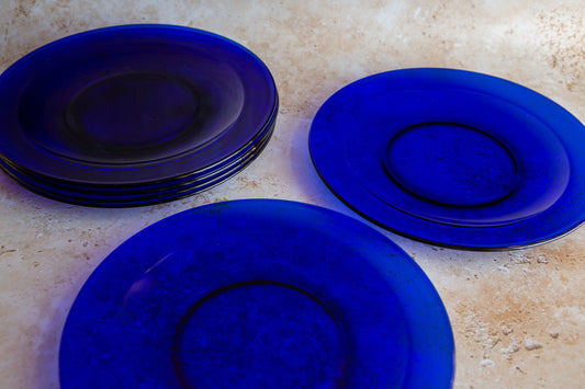 Vintage Bristol Blue Glass Plates Set