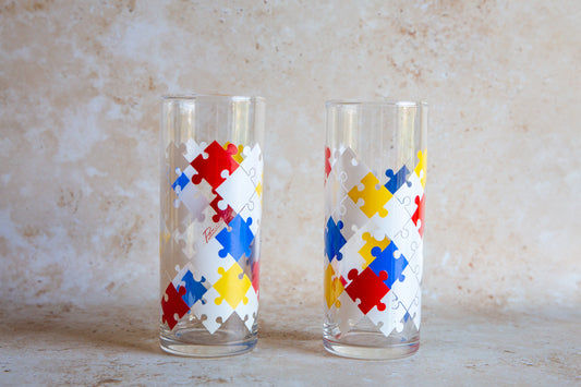 Pair of Vintage Puzzle Tumblers