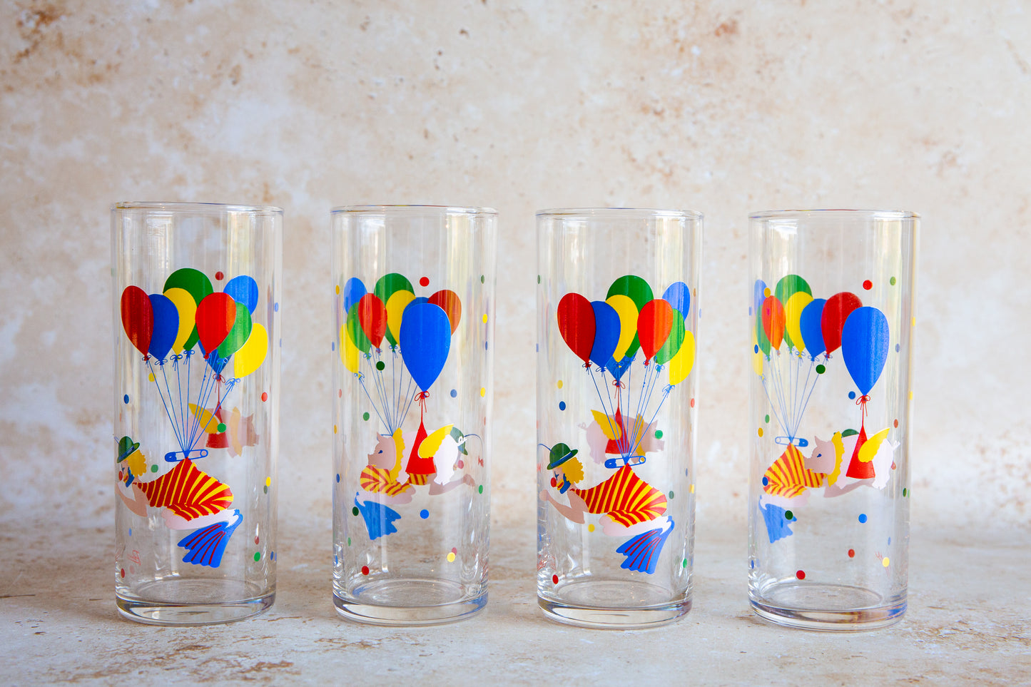 Set of 4 Vintage Clown Tumblers