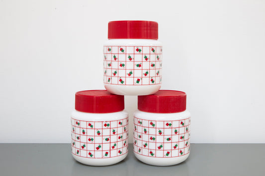 Set of 3 Retro Arcopal White Milk Glass Patterned Storage Jars Containers