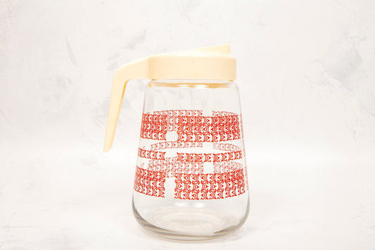 Vintage Glass Pitcher With Red Pattern