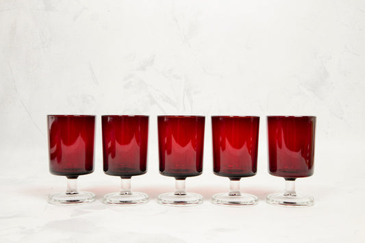 Set of Vintage Red Cavalier Luminarc France Wine Glasses
