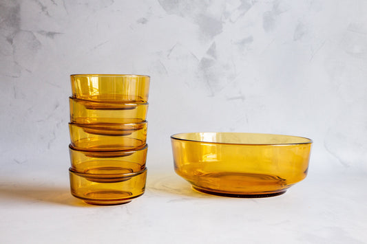 Vintage French Yellow Glass Dessert Bowl Set