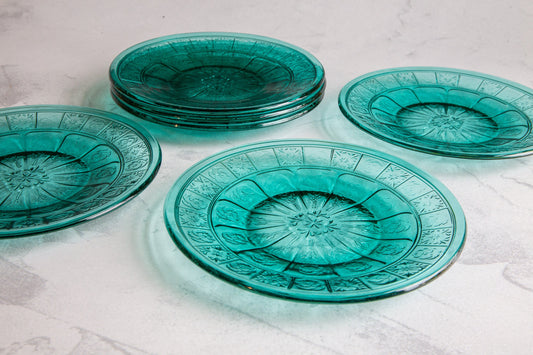 Vintage Jeannette Doric & Pansy Ultramarine Green/Blue Side Plates Set