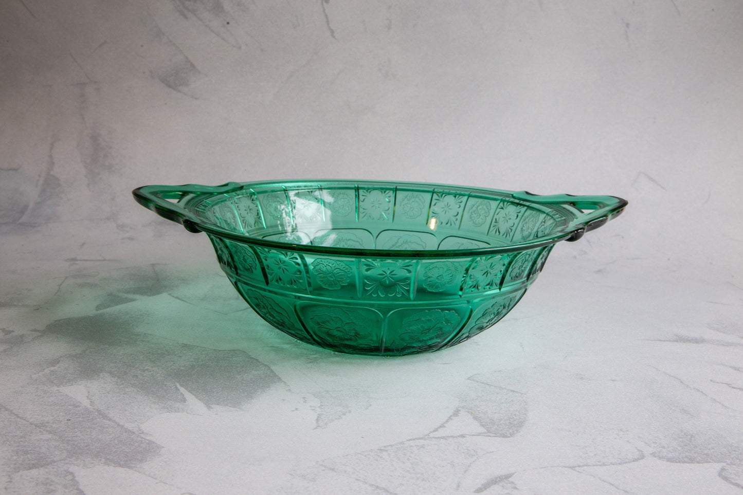 Vintage Jeannette Doric & Pansy Ultramarine Green/Blue Bowl